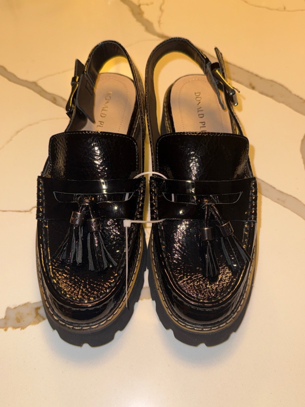 Donald J. Pliner Black Patent Tassel Slingback Lug Loafer - Picture 9 of 11